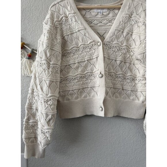 Dear John Jade Pointelle Jewel Button Down Cardigan Boho Coquette Feminine L - Picture 10 of 10
